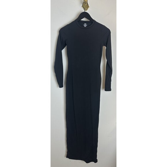 SKIMS Fits Everybody Long Sleeve Crewneck Dress in Onyx Black Size Medium - Picture 5 of 14